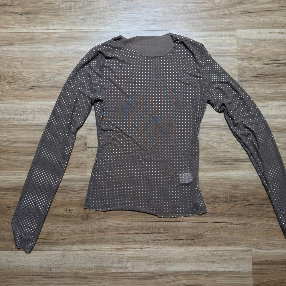 EUC Metallic Polka Dot Shimmer Long Sleeve Top Chocolate Brown Size M